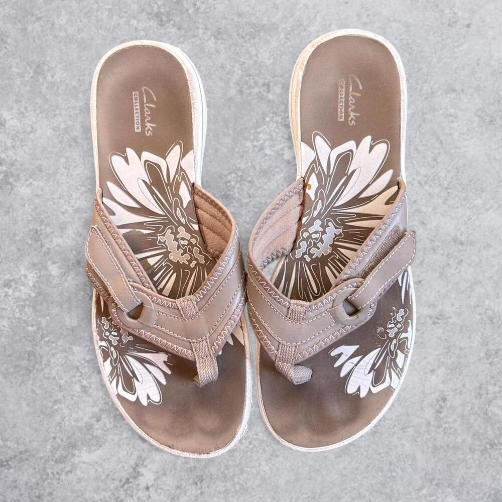 Y2K Clarks Brown Tan Floral Sandals Adjustable Straps – Size 9